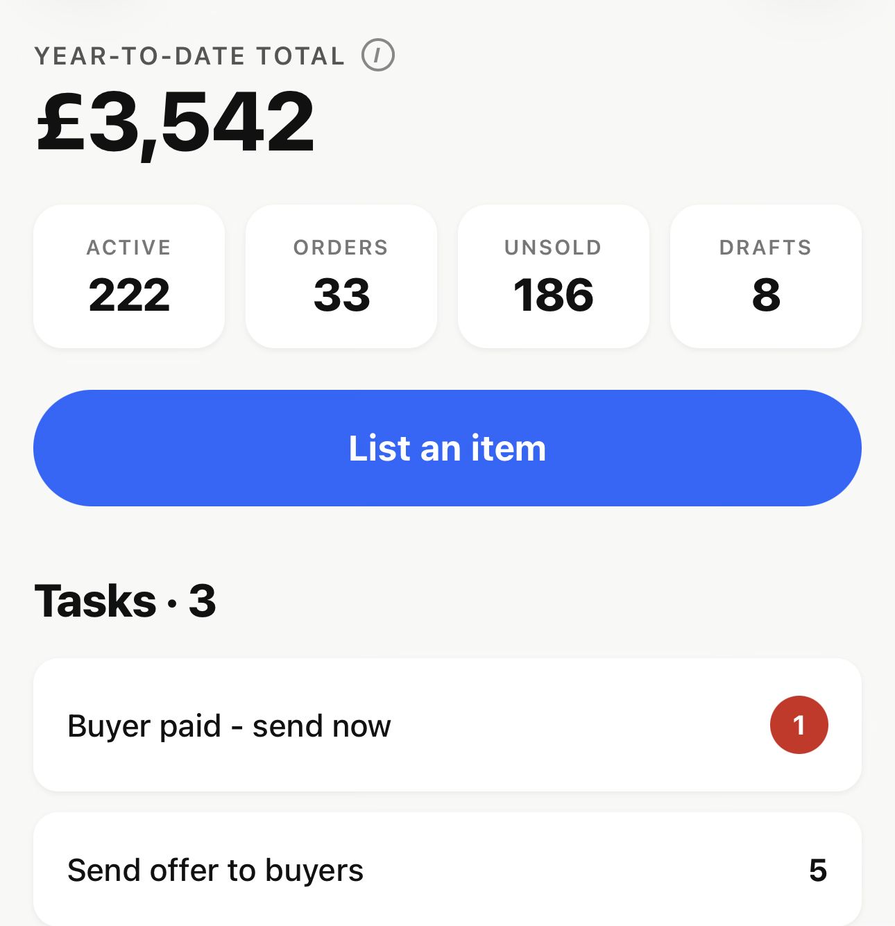 eBay £3,542 dashboard